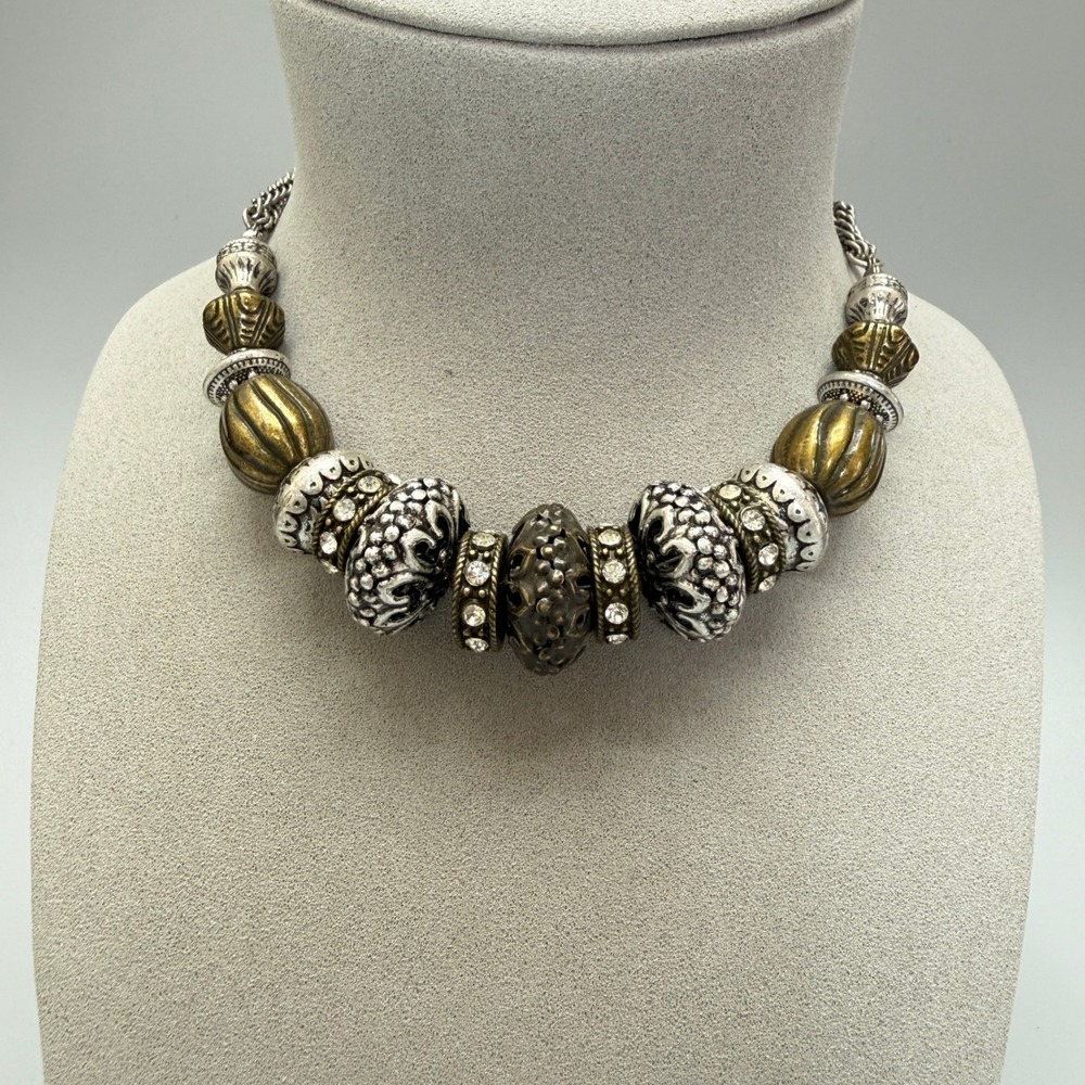 Premier Designs Chunky Mixed Metal Beaded Statement Necklace 14-17" Bohemian